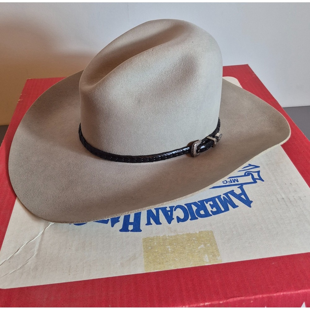 American Hat Co. Mens Maxi-Felt Western Cowboy Hat Gray Leather Size 7 with Box